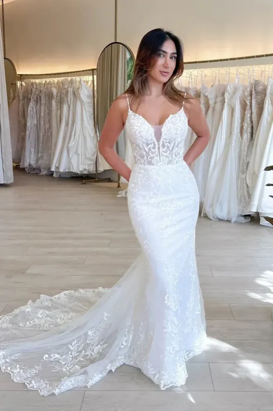 Long Corset Lace Wedding Dresses Mermaid V Neck Backless sold by My Chic Dress