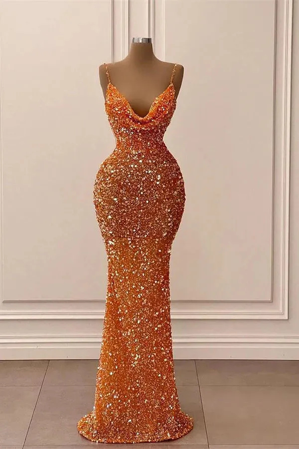 New Orange Evening Dress Sequin Mermaid Prom Dress Spaghetti Straps sold by My Chic Dress
