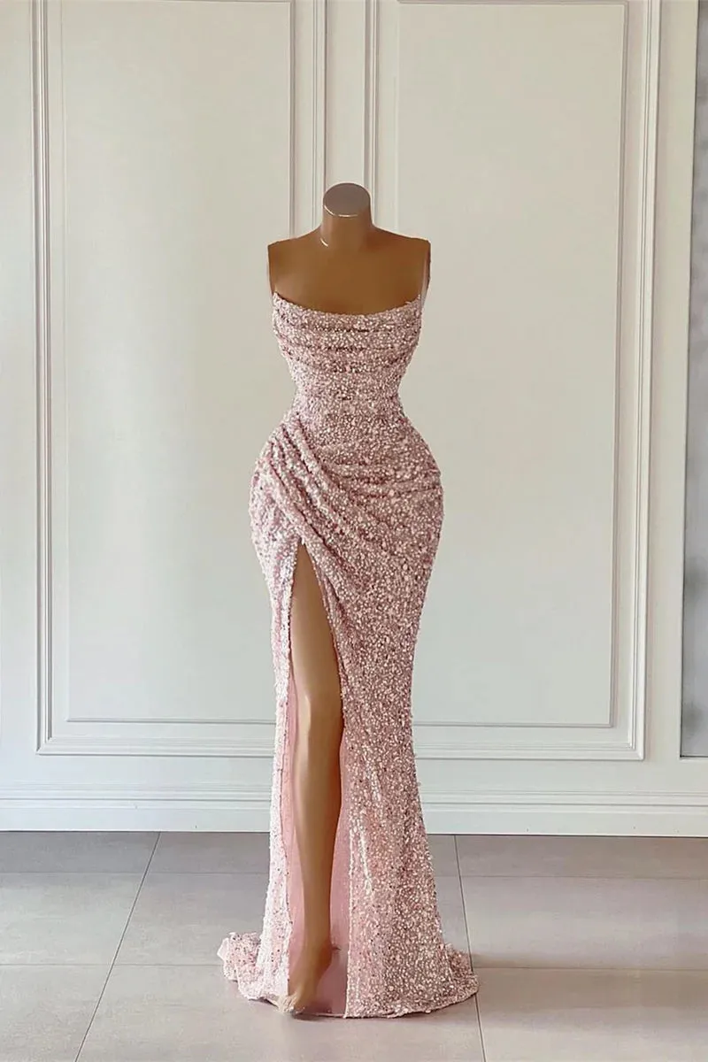New Evening Gown Sequin Pink Prom Dresses Sleeveless With Split sold by My Chic Dress