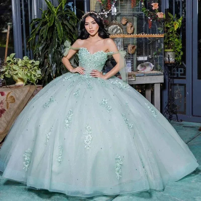 Off Shoulder Lace Sage Green Sweet 16 Quinceanera Dress Appliques sold by My Chic Dress