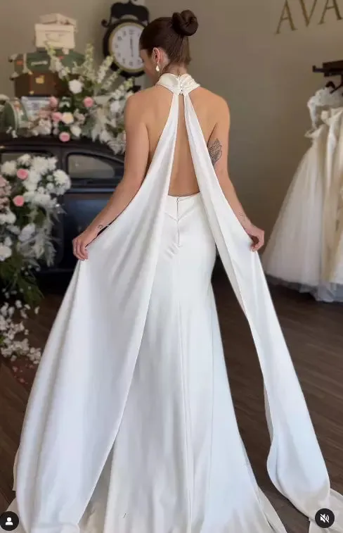 Unique Beach Halter Satin Wedding Dresses Sleeveless sold by My Chic Dress product image thumbnail 2