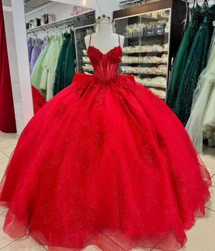 Ball Gown Straps Quinceanera Dresses Red Glitter Sweet 16 Birthday Dress sold by My Chic Dress