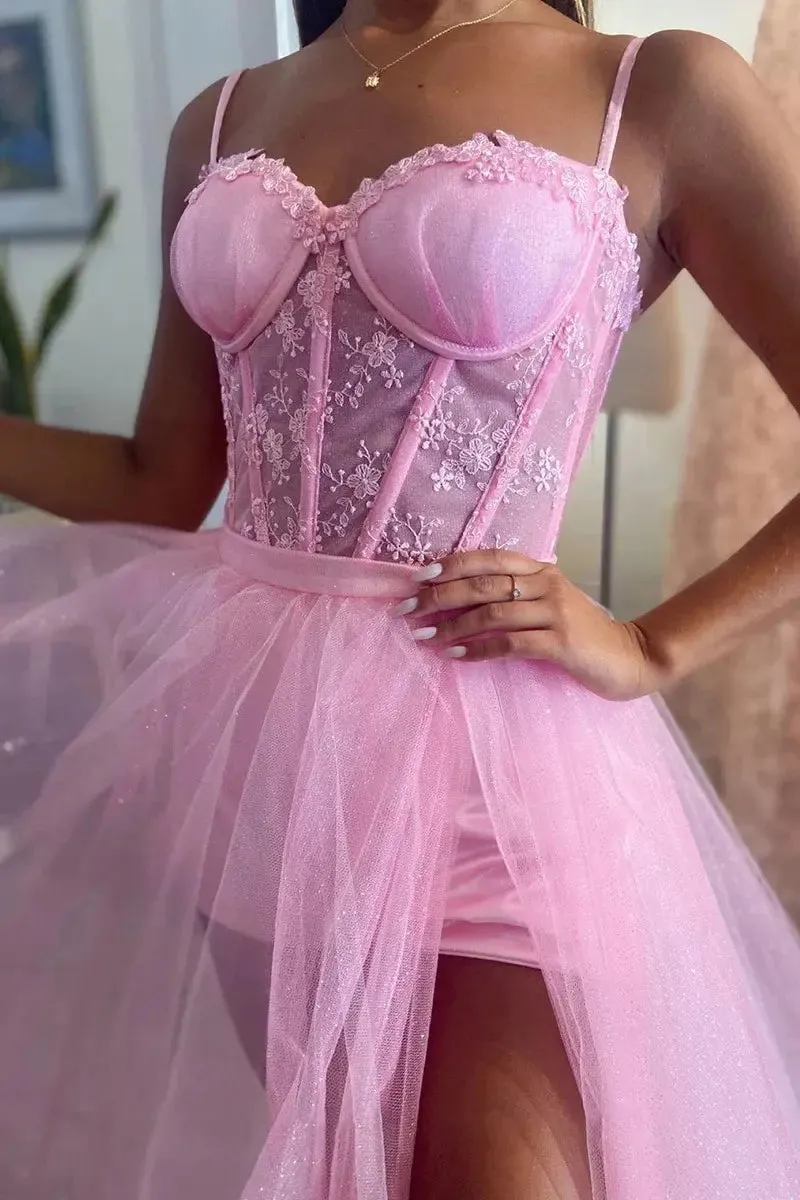 Glitter Pink Prom Dress Sweetheart Appliques with Detachable Skirt sold by My Chic Dress product image thumbnail 3