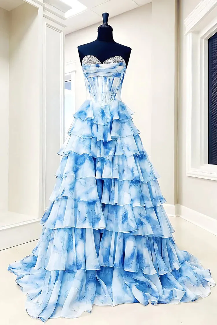 Purple Ruffle Floral Prom Dress 2026 Corset Beaded Sweetheart with Slit sold by My Chic Dress product image thumbnail 2