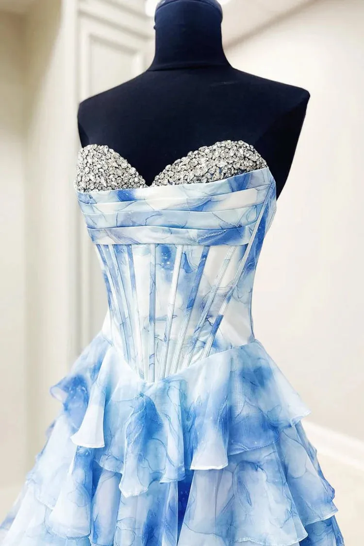 Purple Ruffle Floral Prom Dress 2026 Corset Beaded Sweetheart with Slit sold by My Chic Dress product image thumbnail 3
