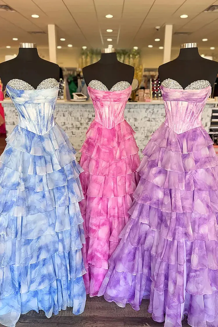 Purple Ruffle Floral Prom Dress 2026 Corset Beaded Sweetheart with Slit sold by My Chic Dress product image thumbnail 5