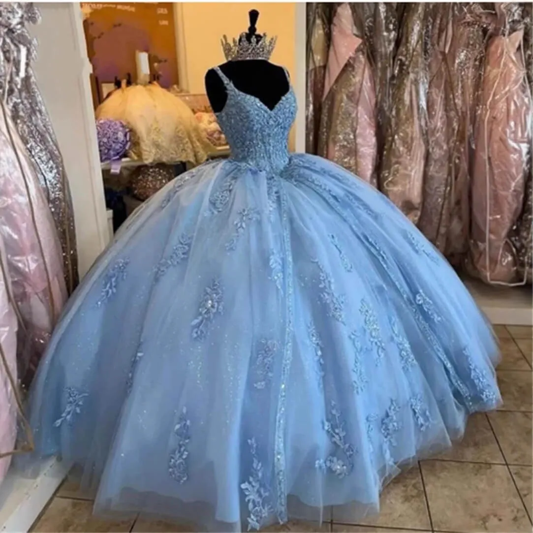 Fairy-Tale Blue Sweet 16 Quinceanera Dresses with Detachable Sleeves sold by My Chic Dress product image thumbnail 4