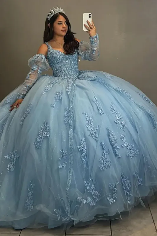 Fairy-Tale Blue Sweet 16 Quinceanera Dresses with Detachable Sleeves sold by My Chic Dress