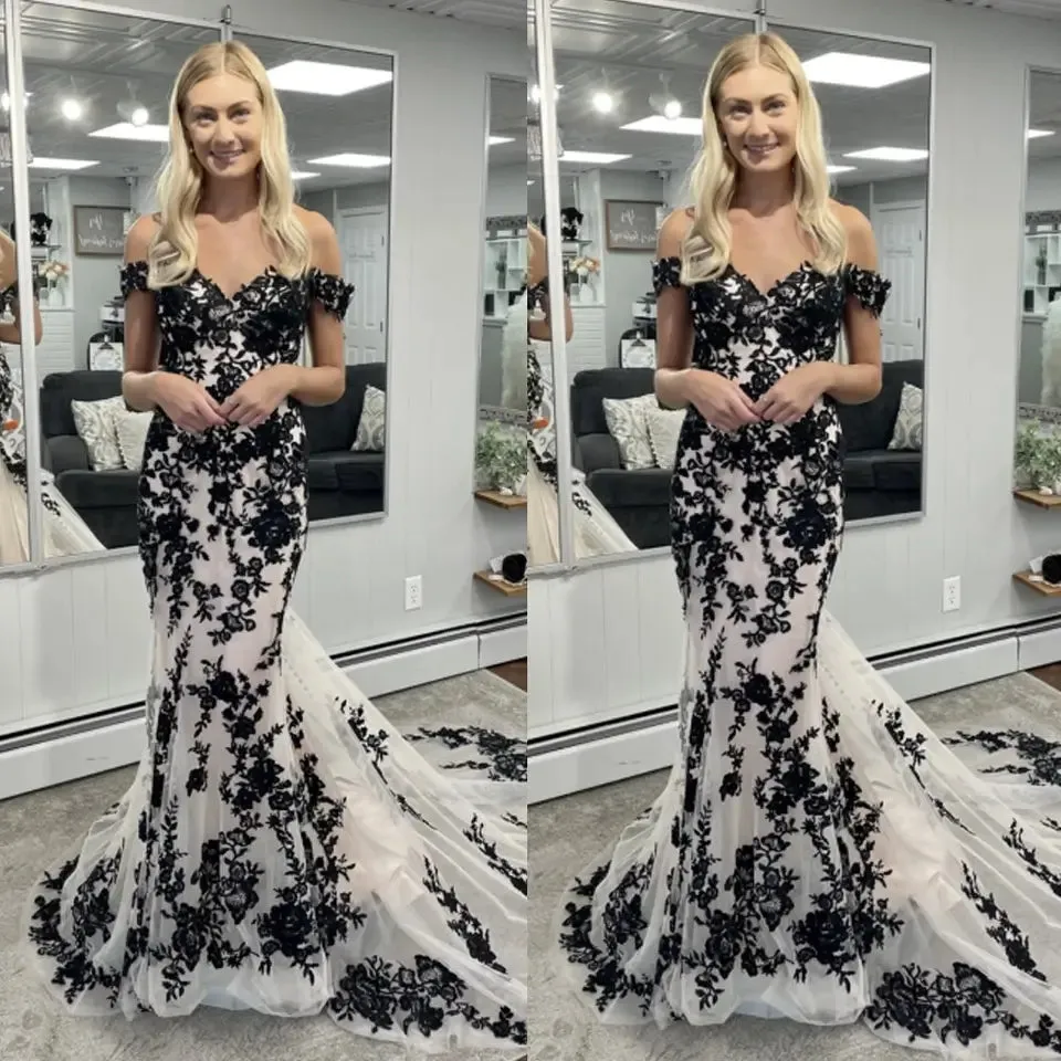 Gothic Lace Wedding Dresses Black Off Shoulder Mermaid Appliques sold by My Chic Dress product image thumbnail 3