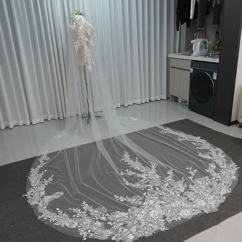 White Ivory Lace Appliques Cathedral Wedding Veil for Brides sold by My Chic Dress product image thumbnail 2