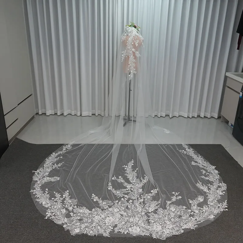 White Ivory Lace Appliques Cathedral Wedding Veil for Brides made by My Chic Dress