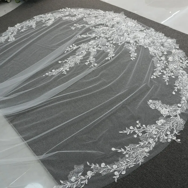 White Ivory Lace Appliques Cathedral Wedding Veil for Brides sold by My Chic Dress product image thumbnail 3
