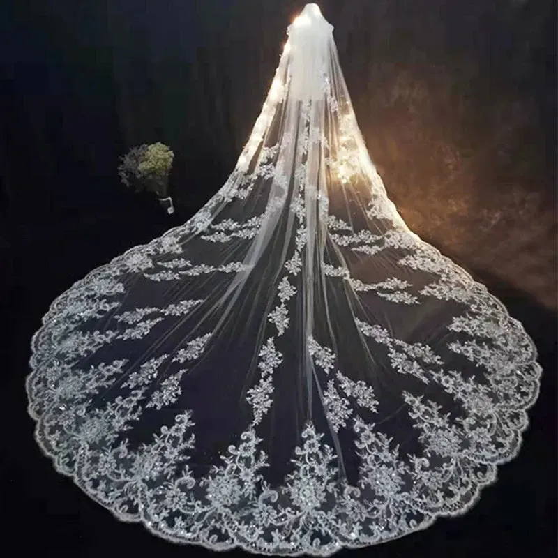 Luxury Lace Cathedral Wedding Veils With Comb Long Bridal Veil Applique made by My Chic Dress
