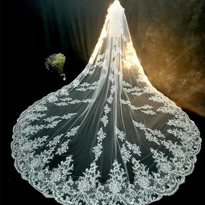 Luxury Lace Cathedral Wedding Veils With Comb Long Bridal Veil Applique sold by My Chic Dress product image thumbnail 4