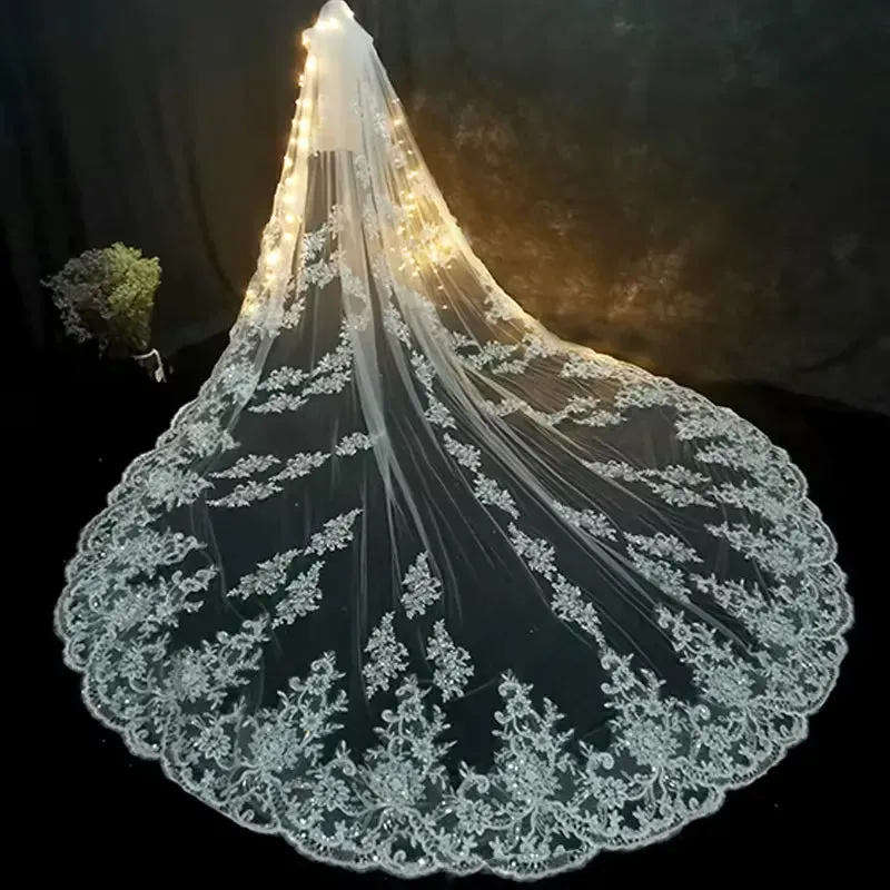 Luxury Lace Cathedral Wedding Veils With Comb Long Bridal Veil Applique sold by My Chic Dress product image thumbnail 2