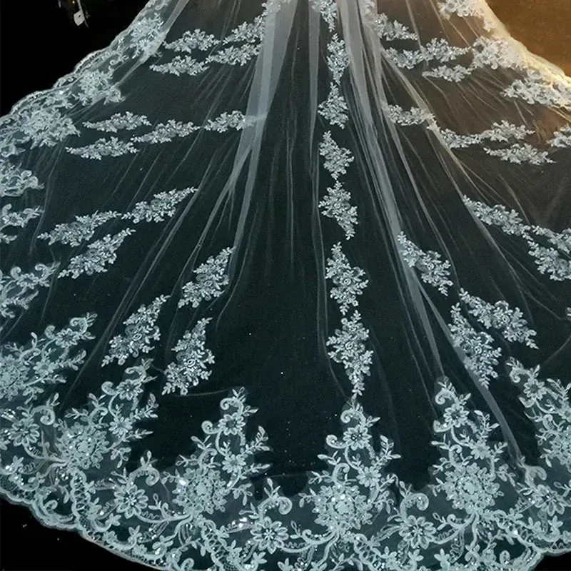 Luxury Lace Cathedral Wedding Veils With Comb Long Bridal Veil Applique sold by My Chic Dress product image thumbnail 3