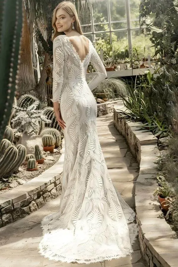 Long Sleeve Boho Wedding Gown Lace Mermaid V-Neck for Bride sold by My Chic Dress product image thumbnail 2