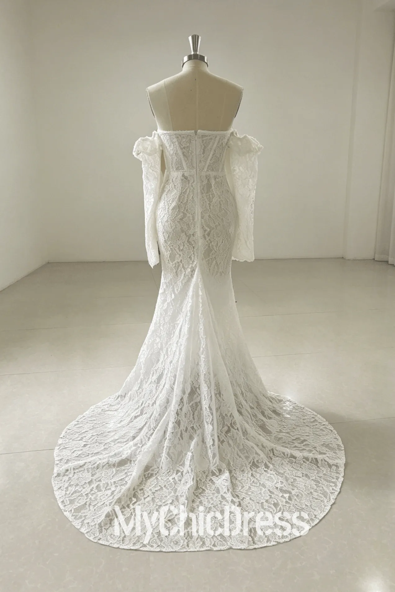 Charming Ivory Lace Boho Wedding Dresses Long Sleeves With Bow sold by My Chic Dress product image thumbnail 2
