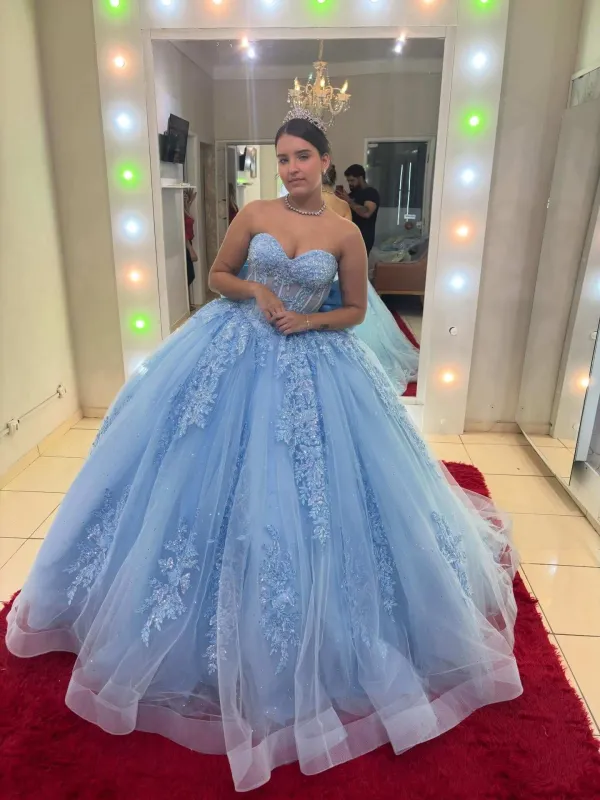 Ball Gown Strapless Blue Quinceanera Dresses Corset Lace Applique made by My Chic Dress