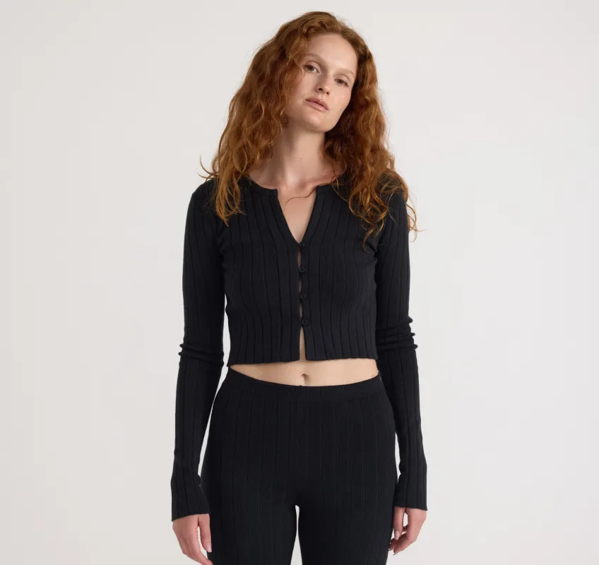 Soft Knit Rib Crop Cardigan sold by Organic Basics