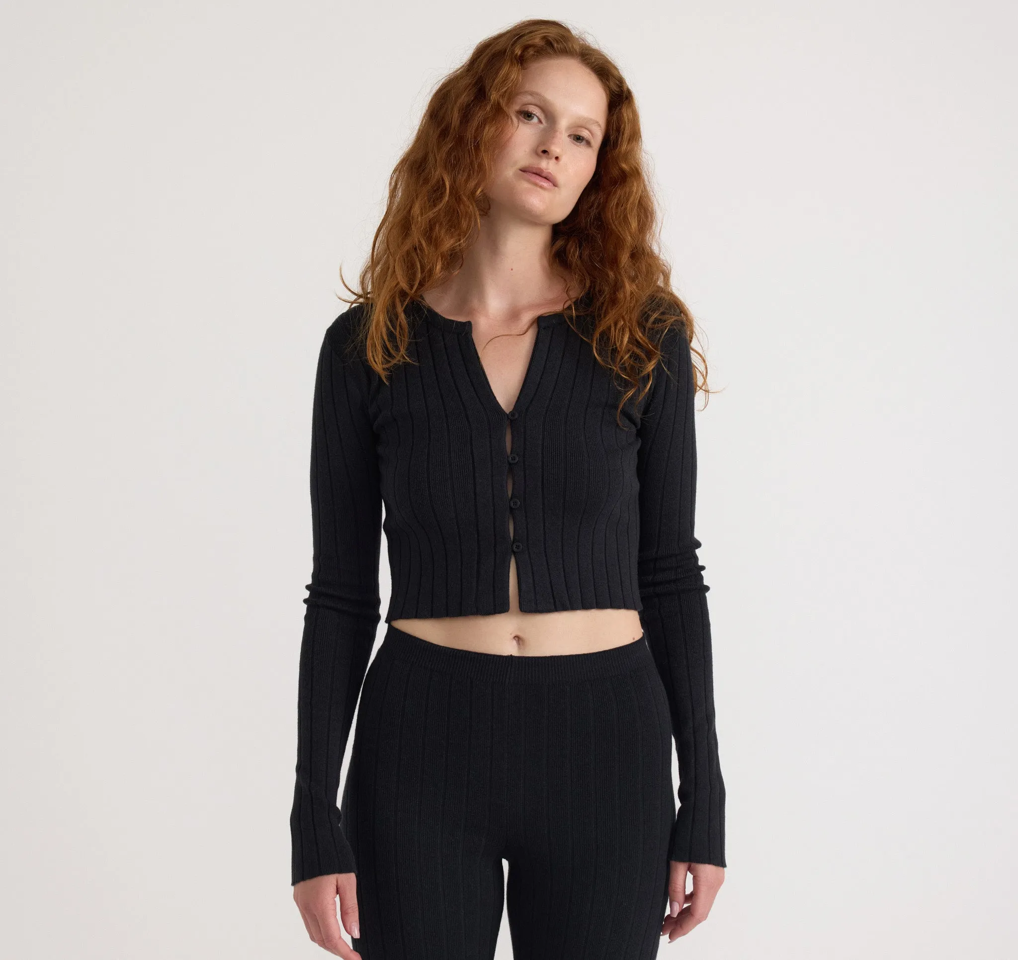 Soft Knit Rib Crop Cardigan sold by Organic Basics
