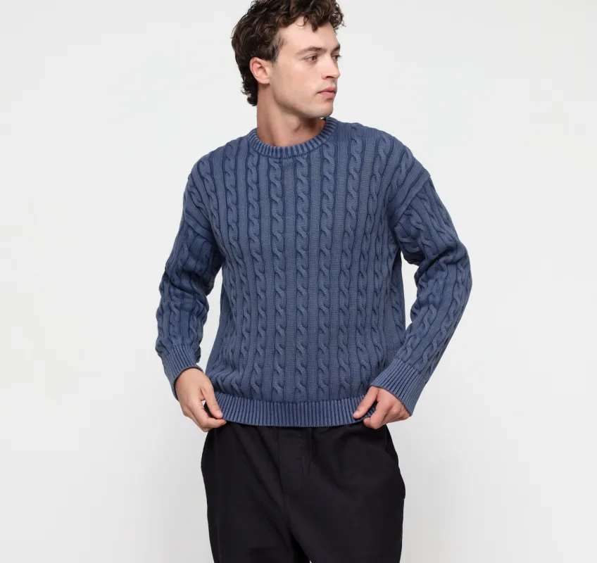 True Knit Boxy Fit Cable Sweater made by Organic Basics