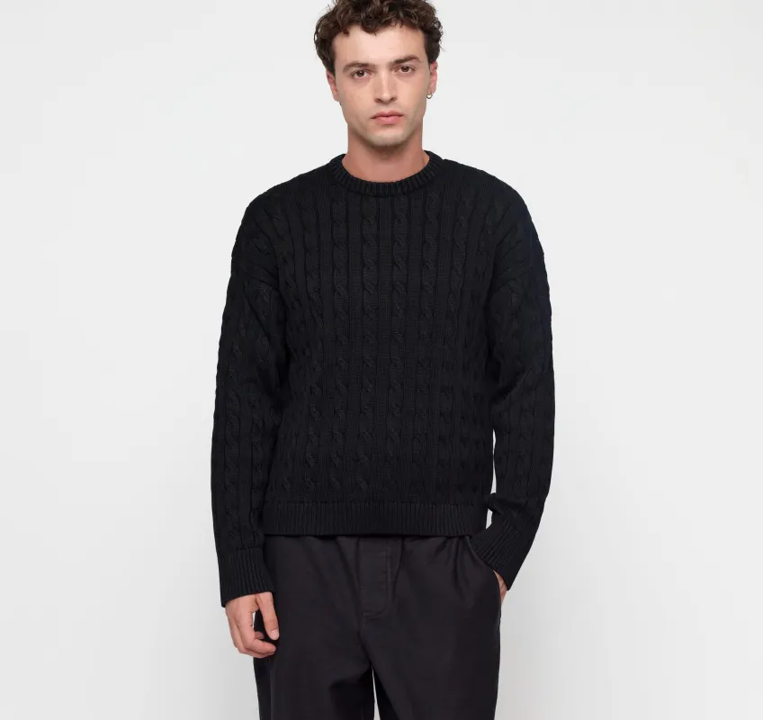 True Knit Boxy Fit Cable Sweater made by Organic Basics