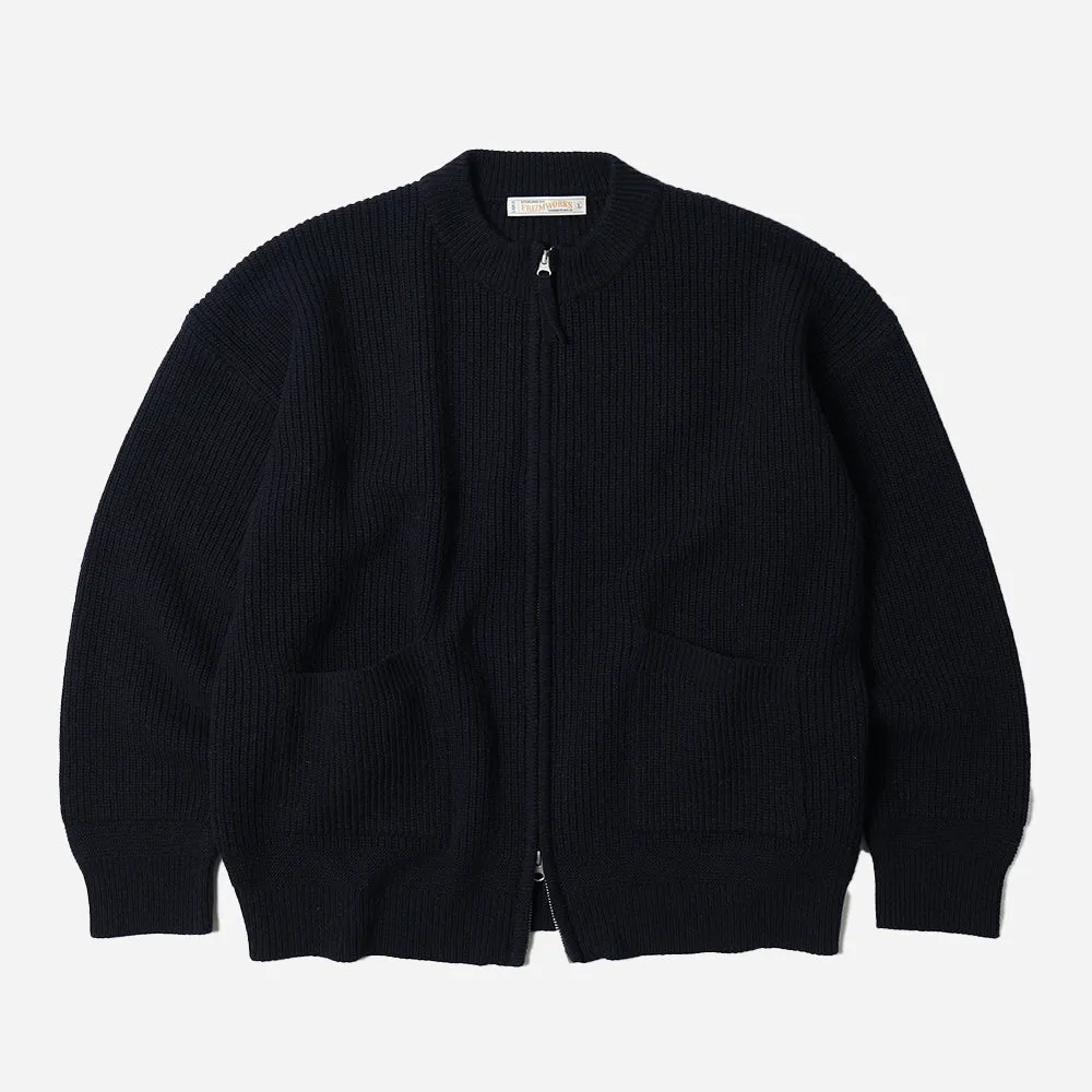 WOOL DECK ZIP UP CARDIGAN - NAVY sold by FrizmWORKS
