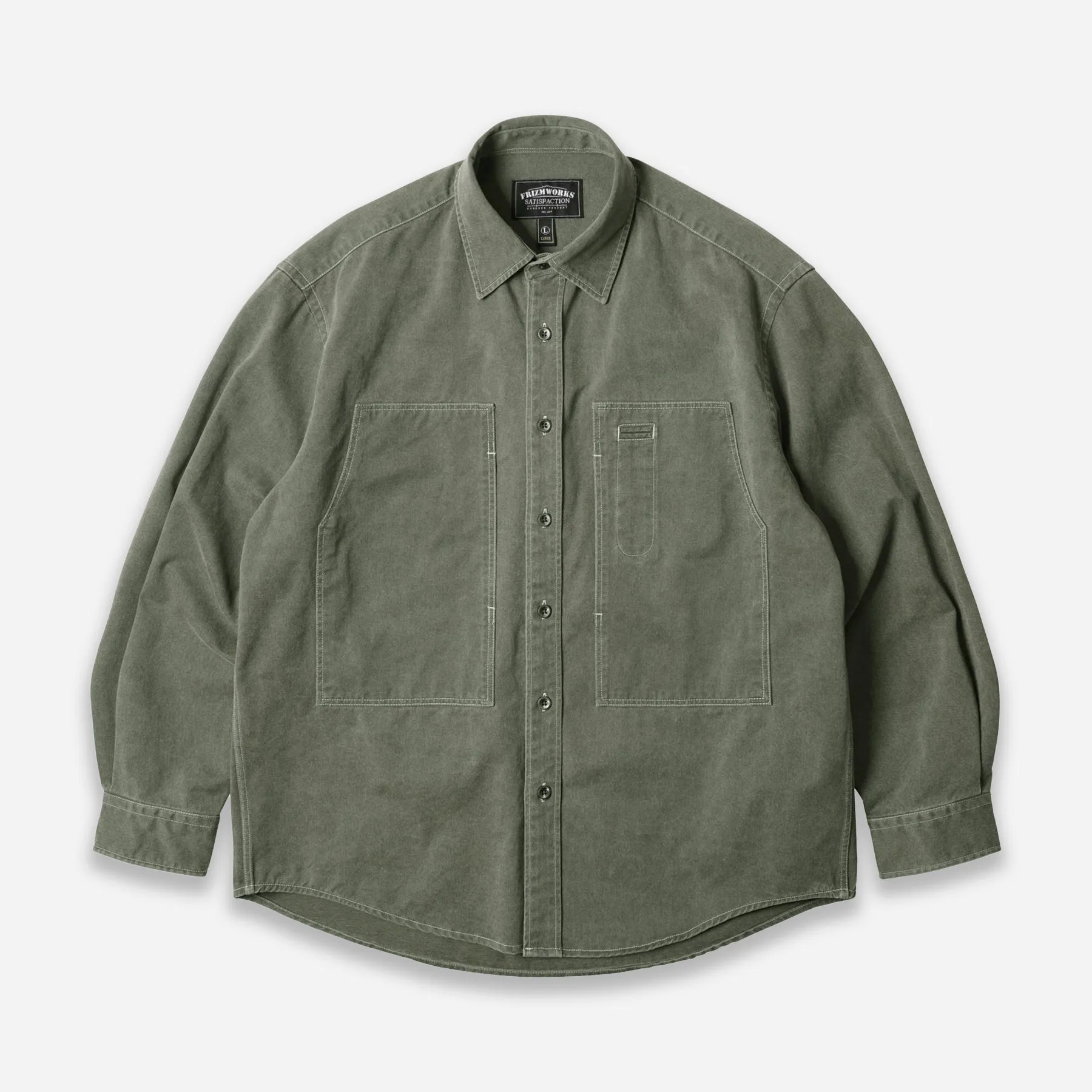 WASHED CARPENTER POCKET WORK SHIRT - OLIVE sold by FrizmWORKS