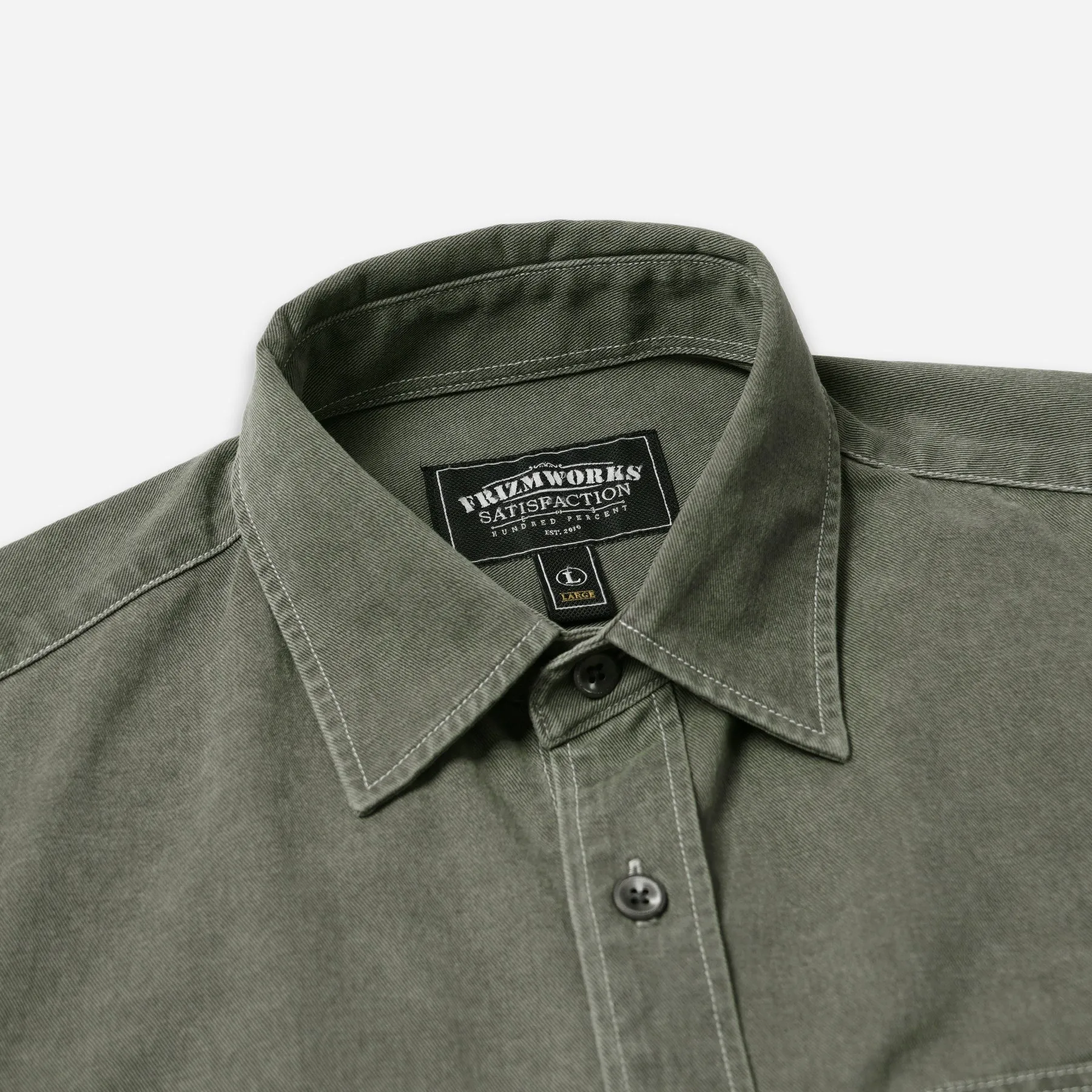 WASHED CARPENTER POCKET WORK SHIRT - OLIVE sold by FrizmWORKS product image thumbnail 3