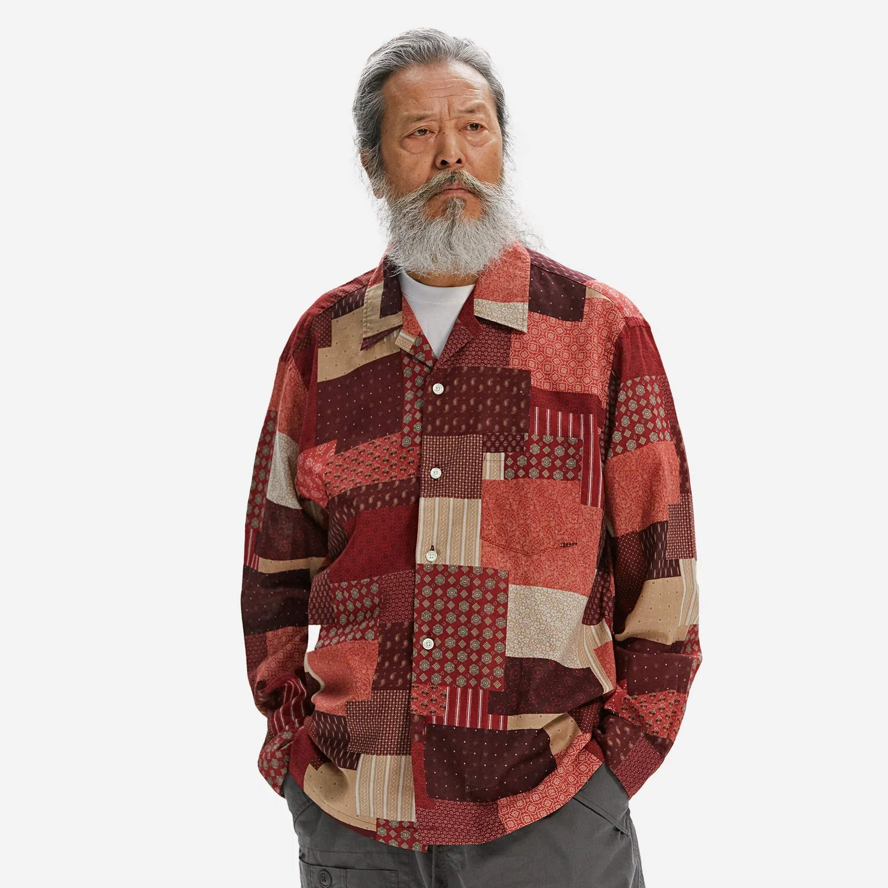 MIXED PATCHWORK SHIRT - BURGUNDY sold by FrizmWORKS product image thumbnail 3