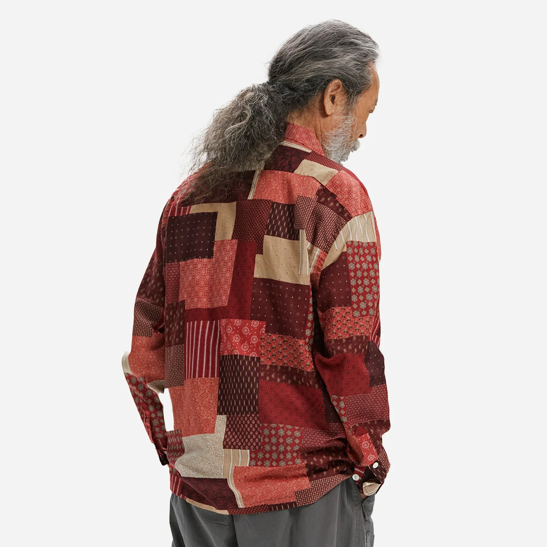 MIXED PATCHWORK SHIRT - BURGUNDY sold by FrizmWORKS product image thumbnail 4