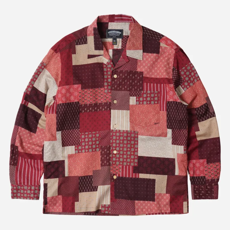 MIXED PATCHWORK SHIRT - BURGUNDY made by FrizmWORKS