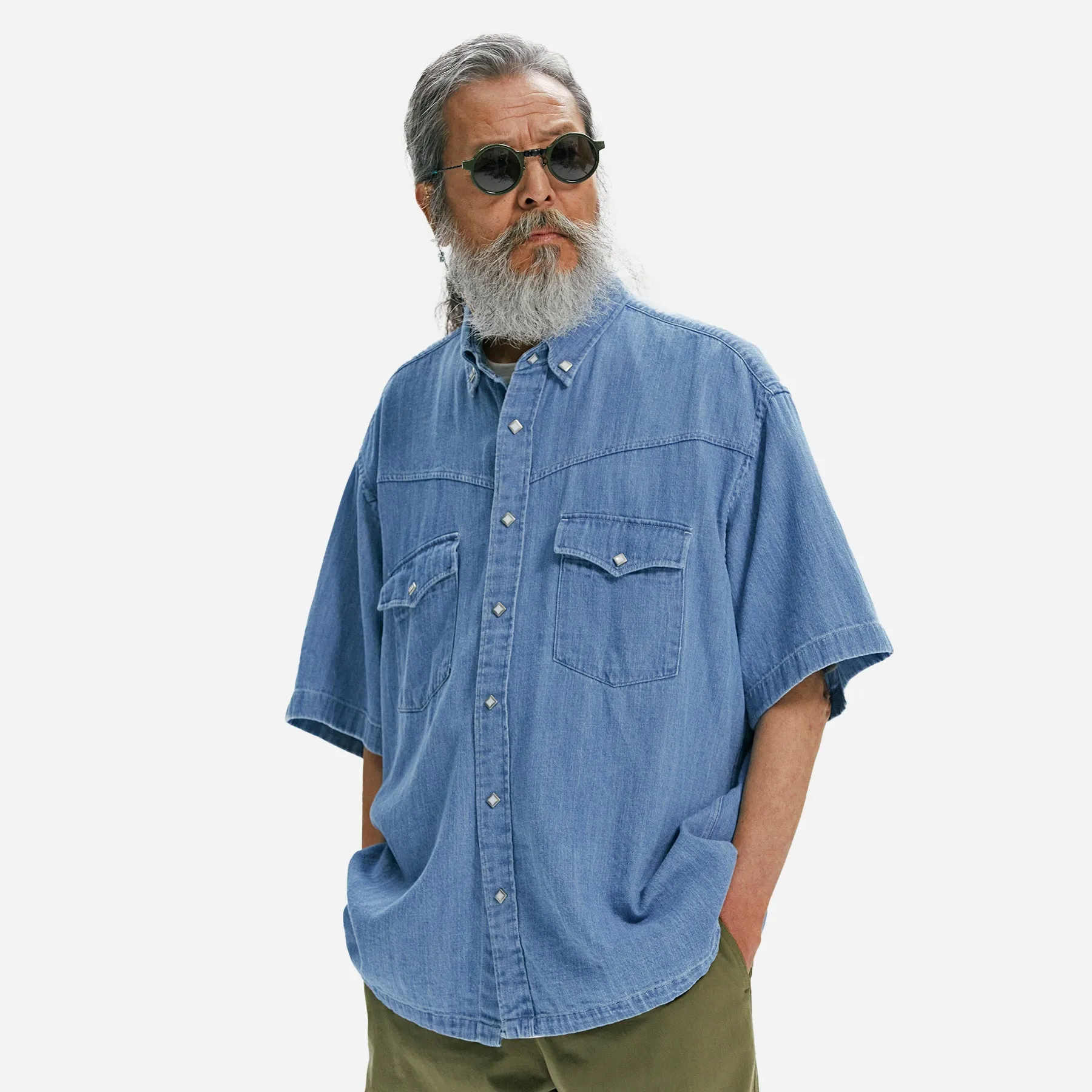 WESTERN DENIM HALF SHIRT - LIGHT BLUE sold by FrizmWORKS product image thumbnail 3