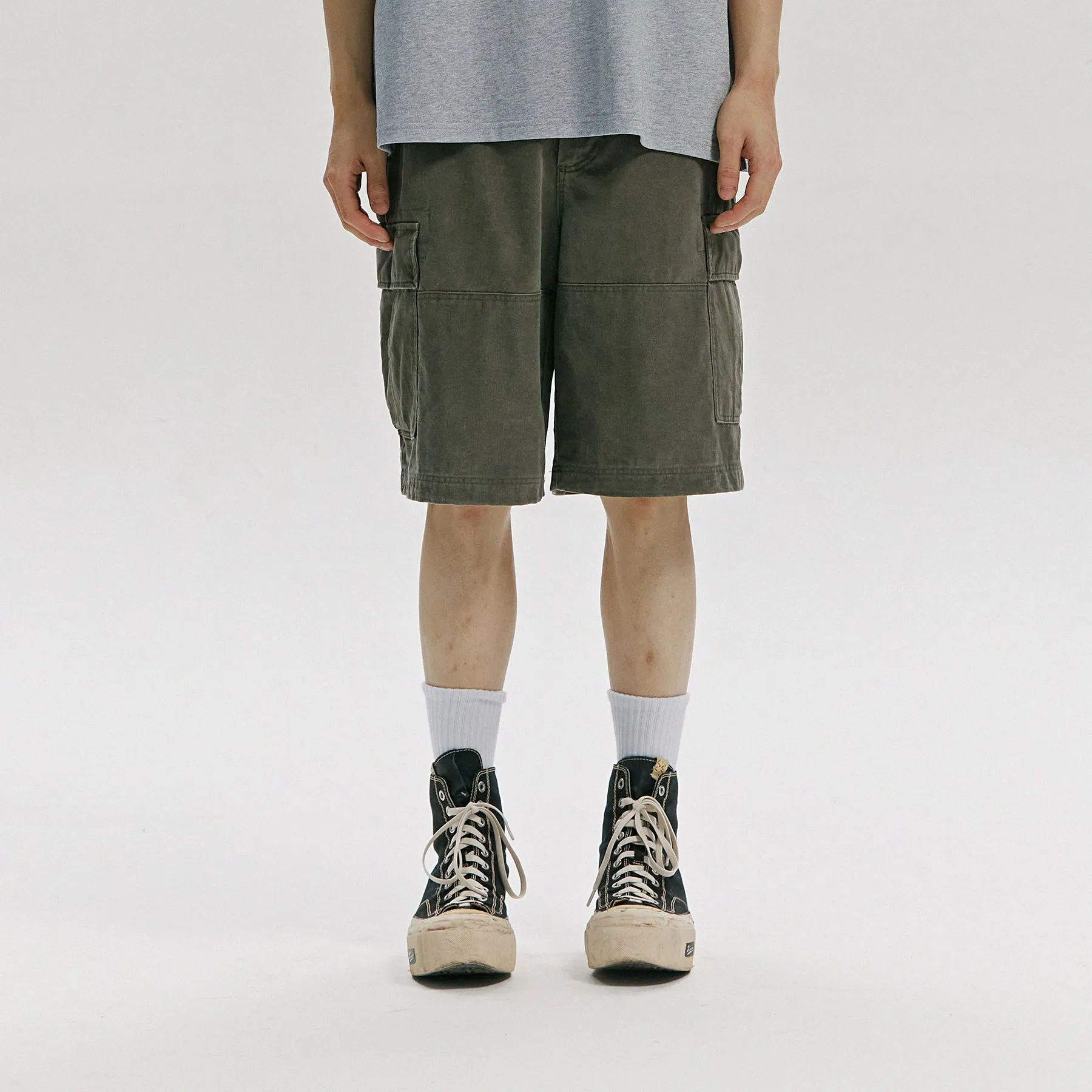 FADED COTTON CARGO SHORTS - OLIVE sold by FrizmWORKS product image thumbnail 3