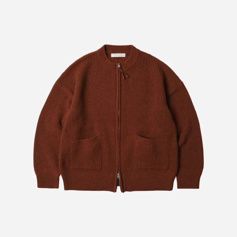 WOOL DECK ZIP UP CARDIGAN - BRICK sold by FrizmWORKS
