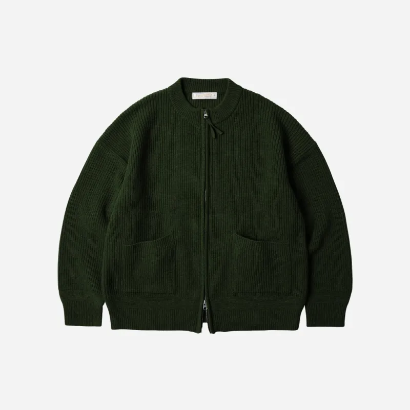 WOOL DECK ZIP UP CARDIGAN - FOREST GREEN sold by FrizmWORKS