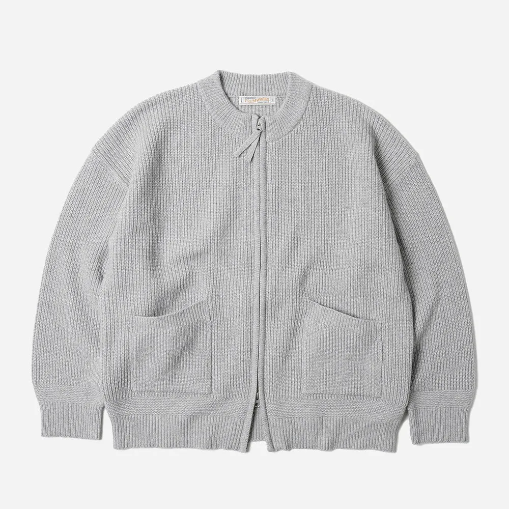 WOOL DECK ZIP UP CARDIGAN - LIGHT GREY sold by FrizmWORKS