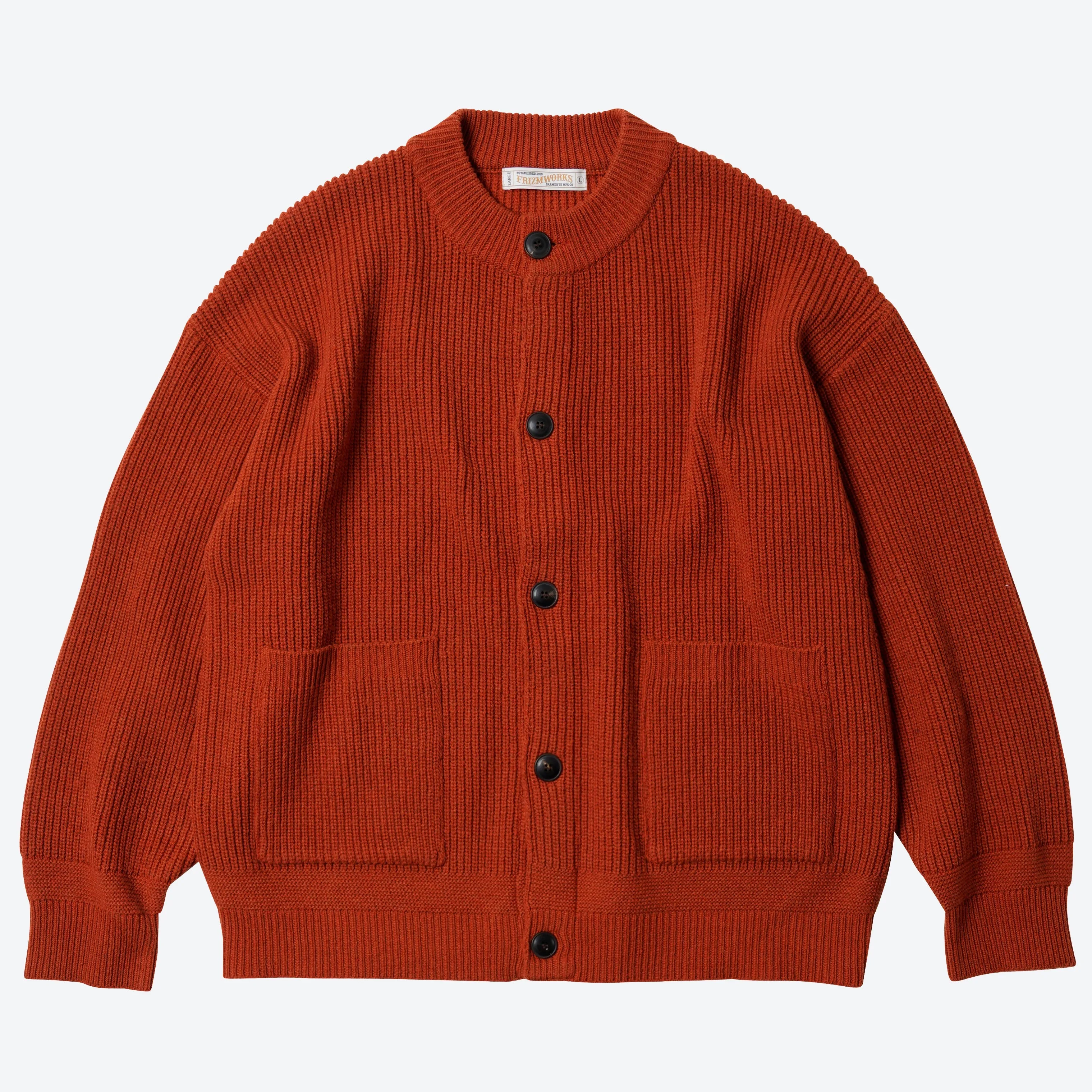 HEAVY WOOL ROUND CARDIGAN - BRICK sold by FrizmWORKS