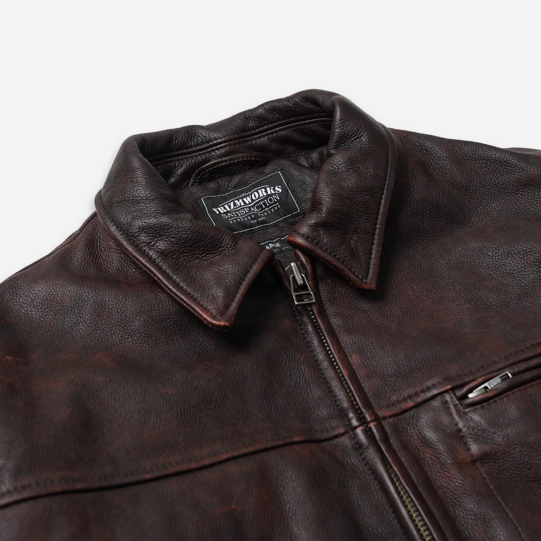 DESTROYED COWHIDE LEATHER JACKET - BROWN sold by FrizmWORKS product image thumbnail 4