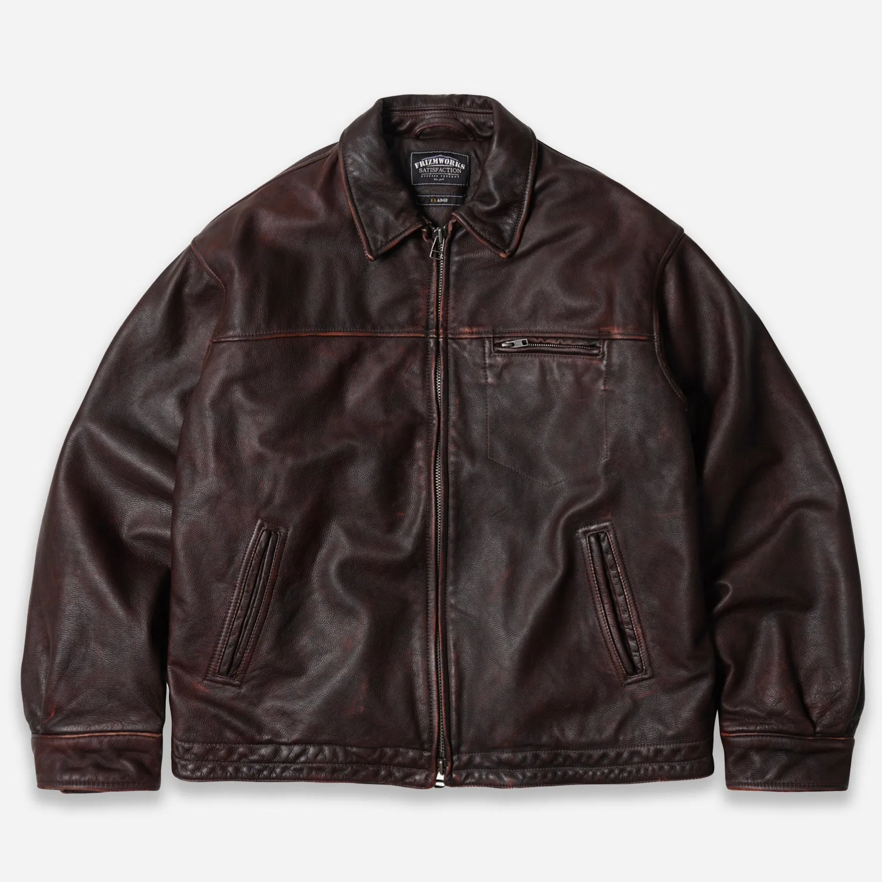 DESTROYED COWHIDE LEATHER JACKET - BROWN sold by FrizmWORKS