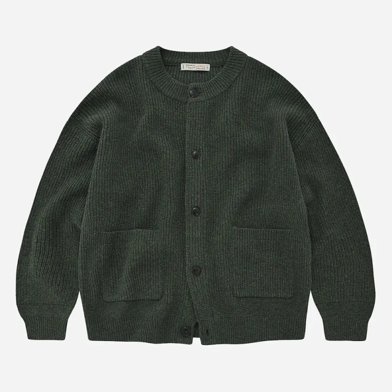HEAVY WOOL ROUND CARDIGAN - FOREST GREEN sold by FrizmWORKS