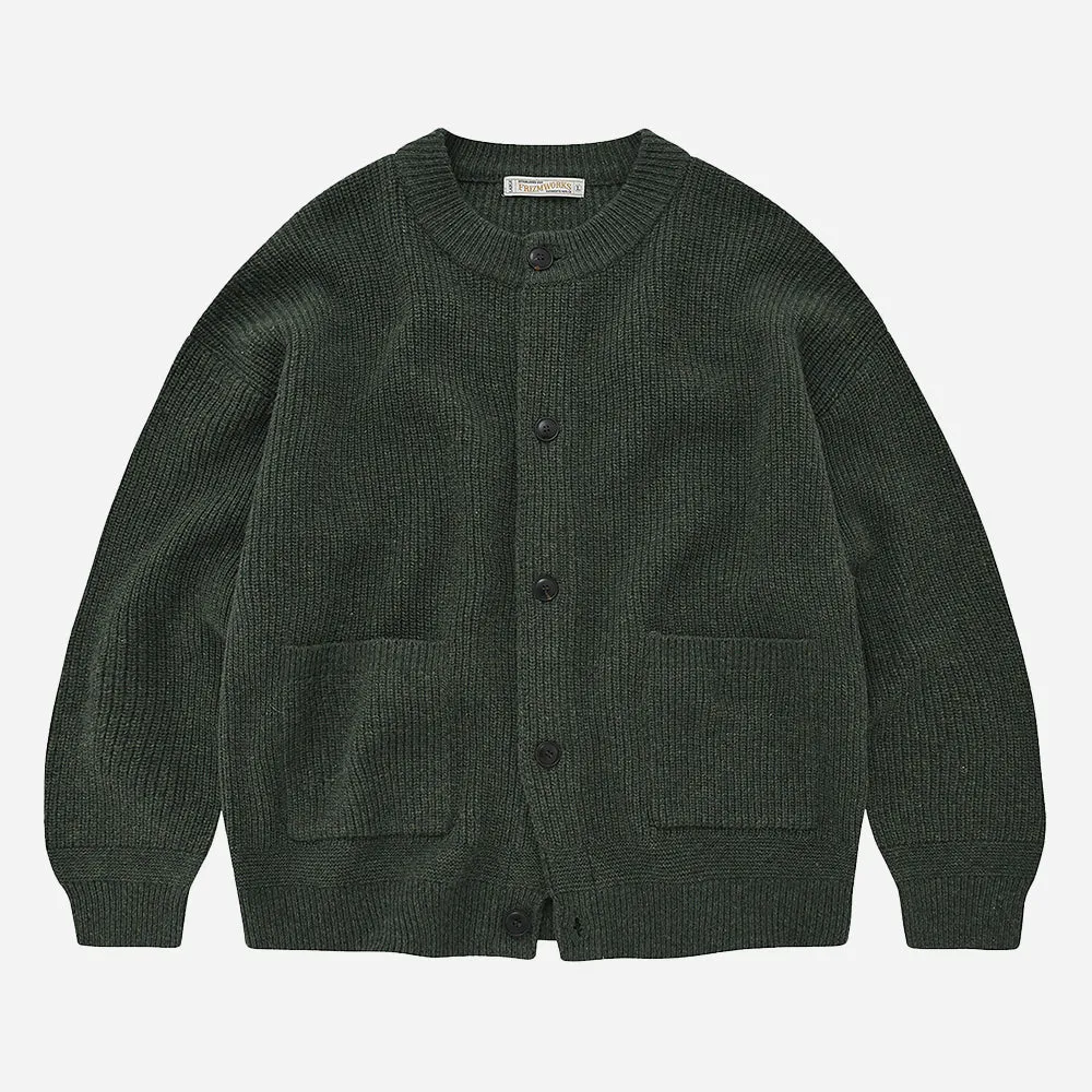 HEAVY WOOL ROUND CARDIGAN - FOREST GREEN sold by FrizmWORKS