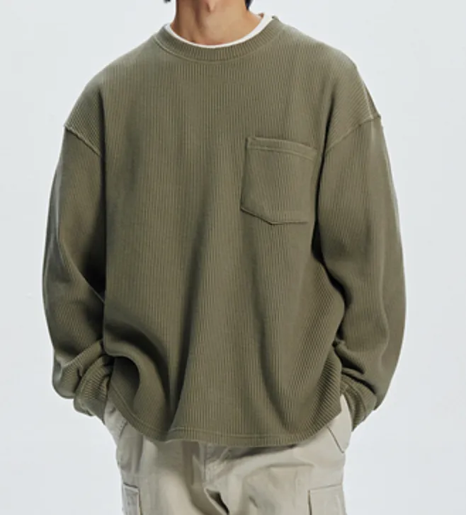 OVERSIZED WAFFLE POCKET T-SHIRT - OLIVE sold by FrizmWORKS product image thumbnail 3