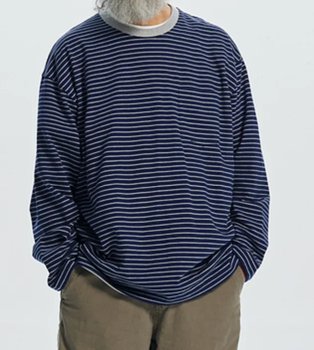 STRIPED RELAXED LS T-SHIRT - NAVY sold by FrizmWORKS product image thumbnail 3