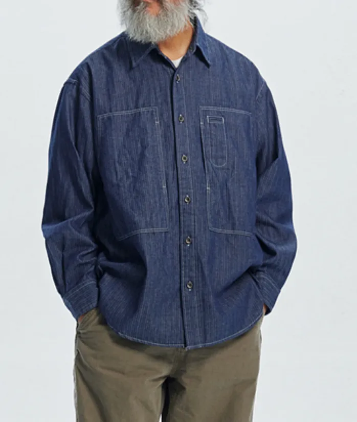 DENIM CARPENTER POCKET WORK SHIRT - INDIGO STRIPE sold by FrizmWORKS product image thumbnail 3