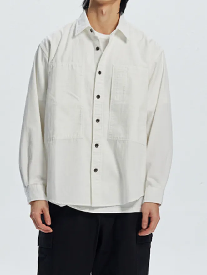 DENIM CARPENTER POCKET WORK SHIRT - WHITE HBT sold by FrizmWORKS product image thumbnail 3