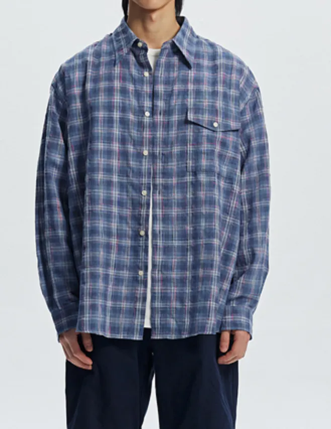 UNEVEN CHECKED SHIRT - BLUE sold by FrizmWORKS product image thumbnail 3
