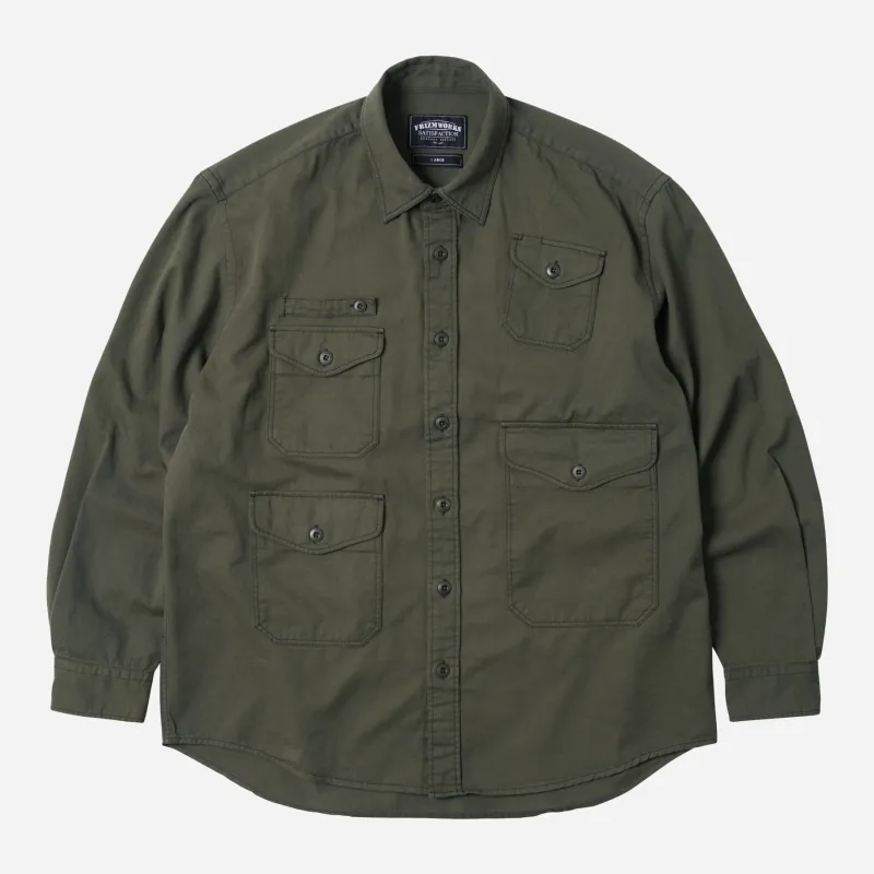 TWILL UTILITY POCKET SHIRT JACKET - OLIVE sold by FrizmWORKS
