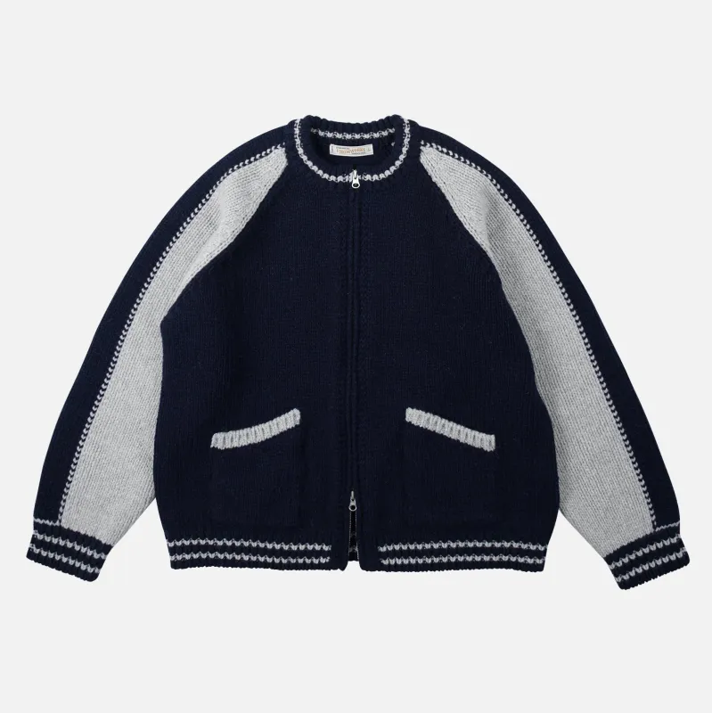 WOOL VARSITY CARDIGAN - NAVY/GREY sold by FrizmWORKS